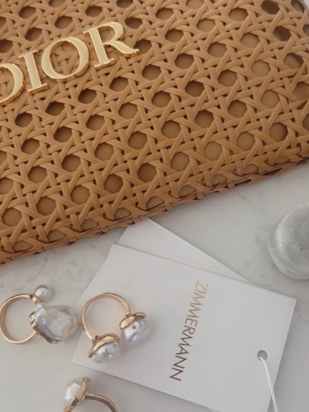 Dior Beige Woven Clutch with Gold Logo